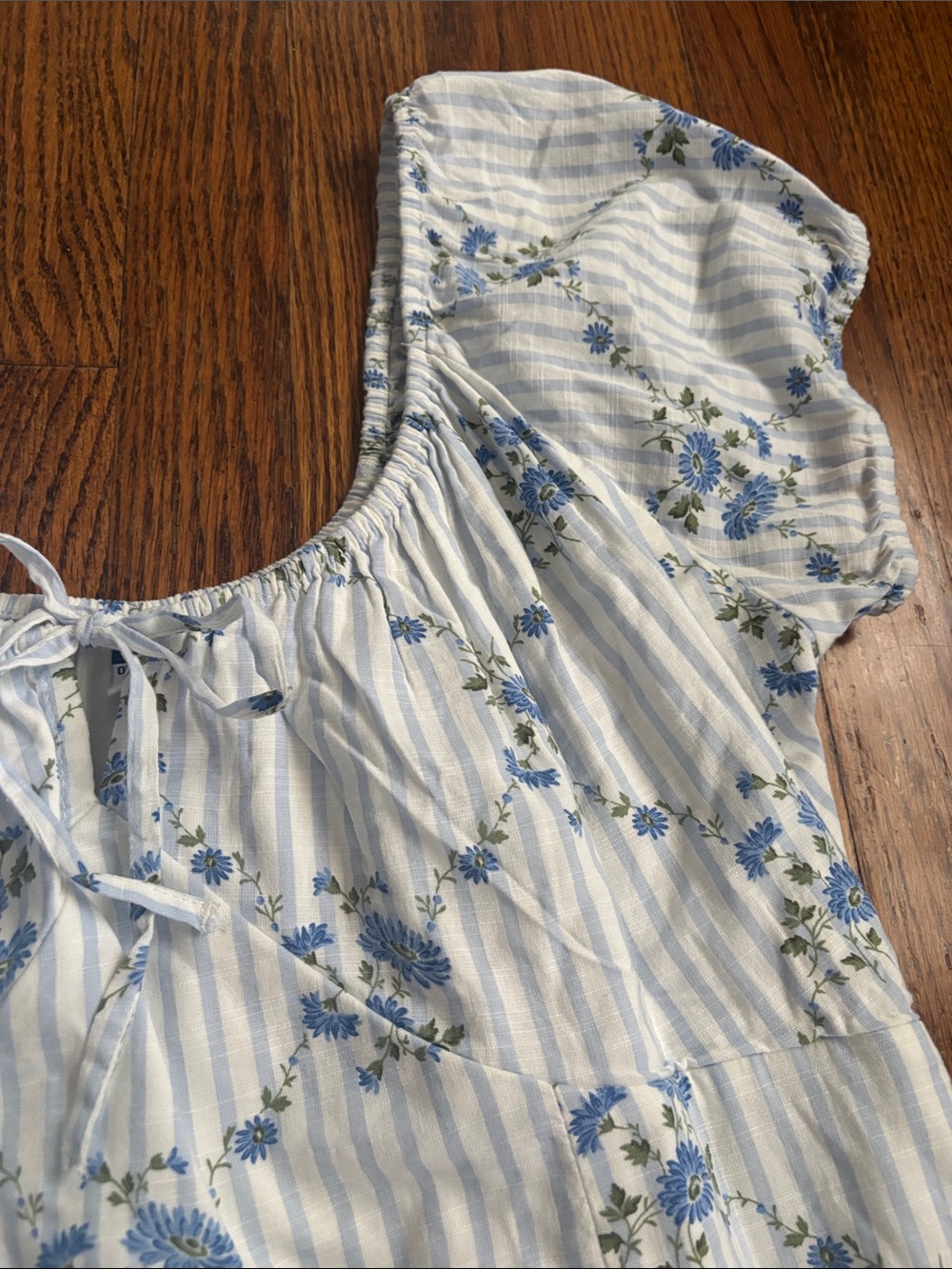 Blue Floral Stripe Midi Dress - Picture 4 of 10